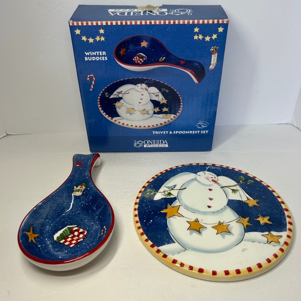 Oneida Winter Buddies Trivet & Spoon Rest Set‎ Christmas Snowman Kitchen Decor